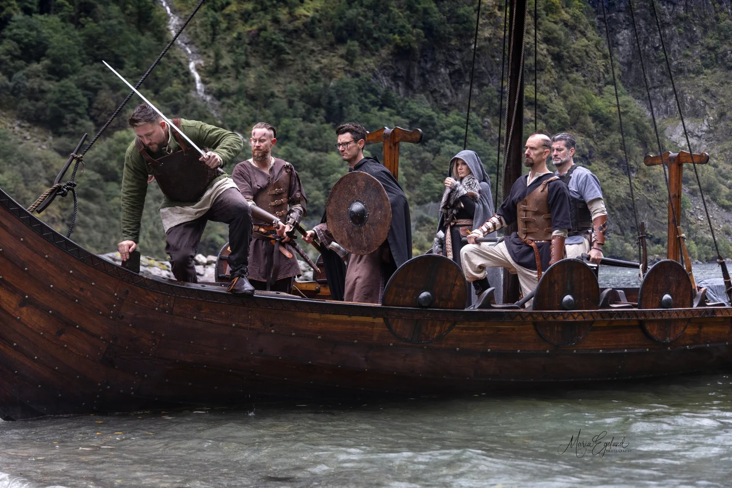 Rowing a Viking longboat out onto the fjord at Gudvangen